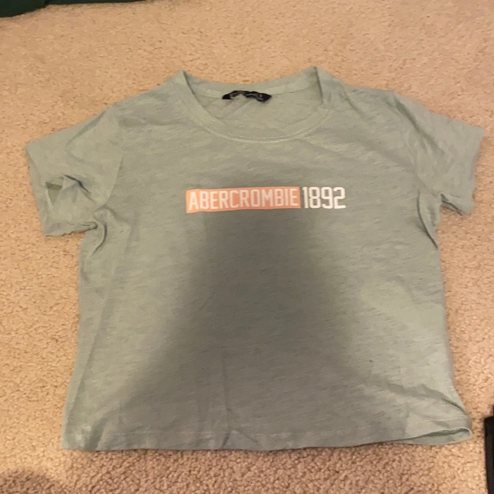 Abercrombie mint green logo cropped tee